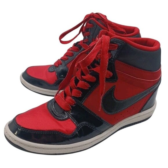Nike Force Dunk Sky Hi Hidden Wedge Heel High Bred Patent Leather Womens US 8 - Picture 6 of 16